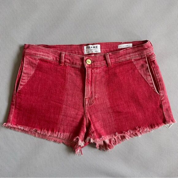 Frame Denim Pants - FRAME Le Cutoff Womens Short Denim Crimson Shadow Red Size 27